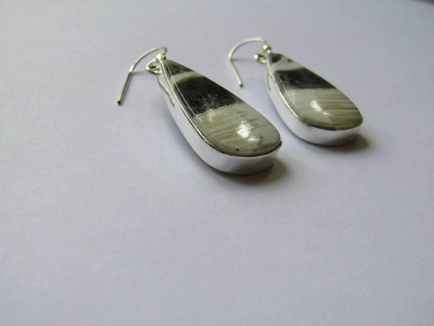 Banded Agate Earrings - Set in 925 Sterling Silver (Black & White).