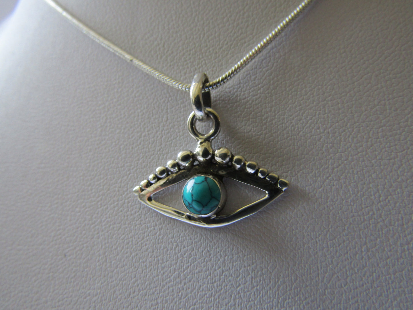 Evil Eye Necklace with Turquoise - Set in 925 Sterling Silver.