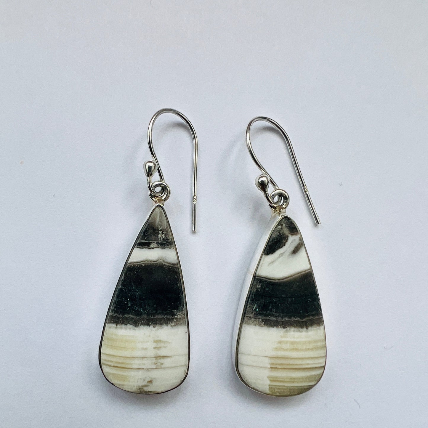 Banded Agate Earrings - Set in 925 Sterling Silver (Black & White).