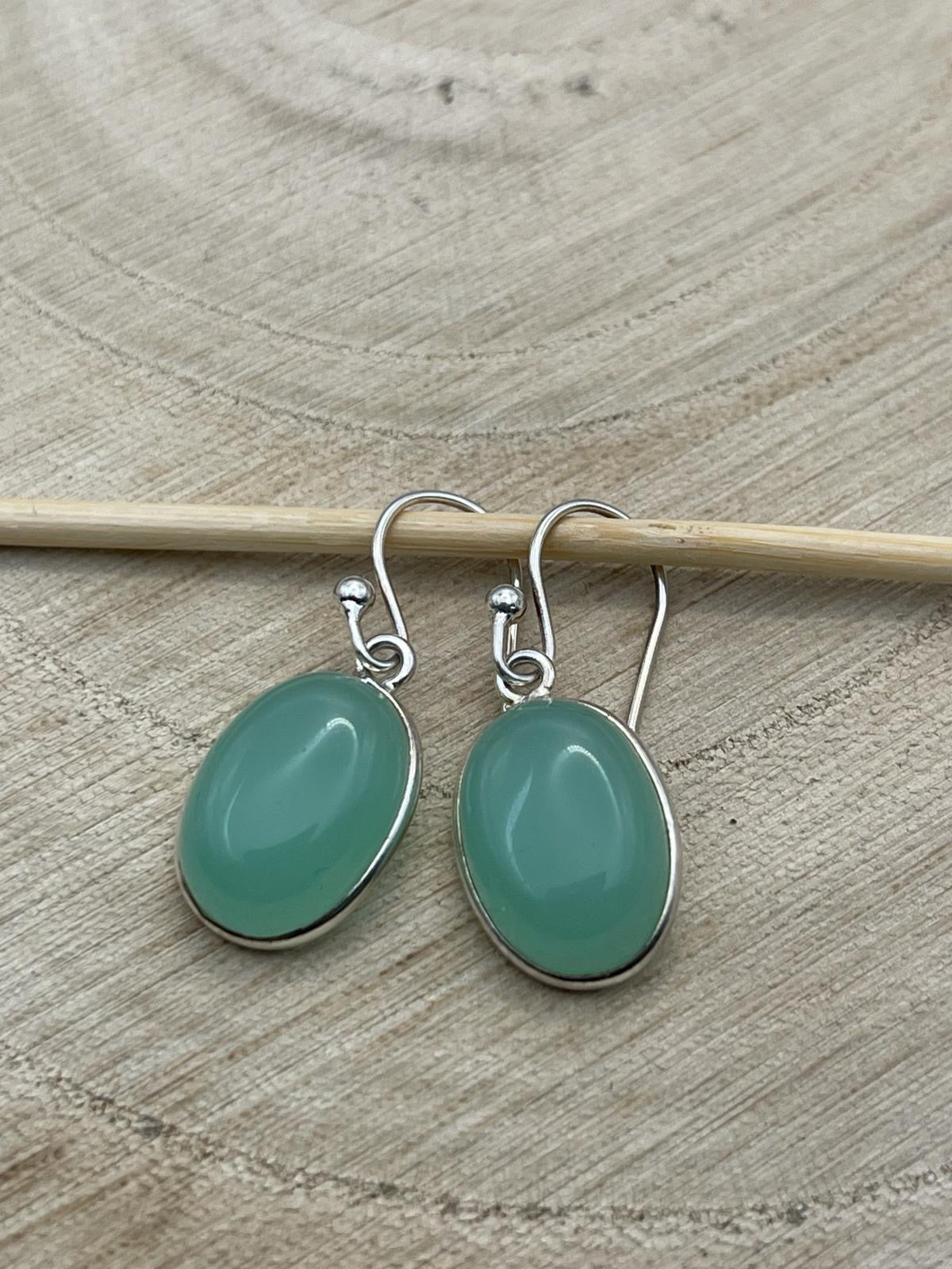 Green Chalcedony Earrings - Set in 925 Sterling Silver.