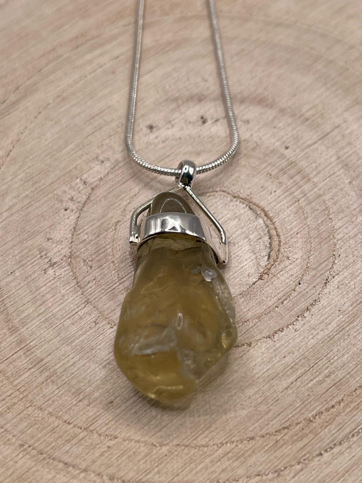 Citrine Rough Cut Pendant - Set in 925 Sterling Silver.