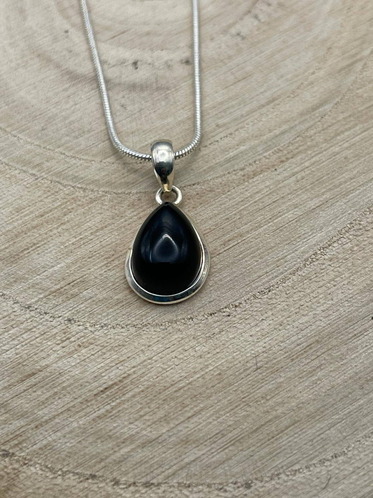Black Onyx Pendant - Set in 925 Sterling Silver.
